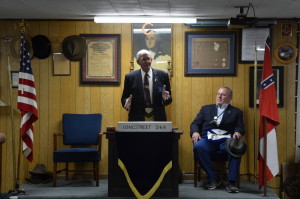 Before closing his remarks the Grand Master acknowledges that the Lodge is ready to put the degree on by itself and humbly steps down from the East to let the Lodge proceed with the degree.