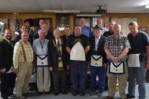 Bro. Jeffrey Williams and Most Worshipful Grand Master, Fred Bean, with Worshipful Master Danny Fisher and other brethren present for the degree.